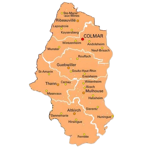 Carte du département Haut-Rhin 68 — zone d'intervention Lombardo Prosper